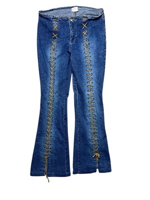 Y2K Mudd Low Rise Lace Up Flare Jeans Hip Hugger Size 11 Corset