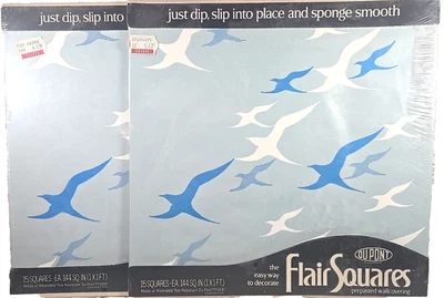 Vintage Wallpaper Birds in FLIGHT Blue DuPont Square Seagull 2 Sets MCM NOS SEAL - Image 1 of 4