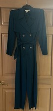 Vintage Petite Sophisticate 100 Rayon Teal 80s Double Breasted Jumpsuit 6P