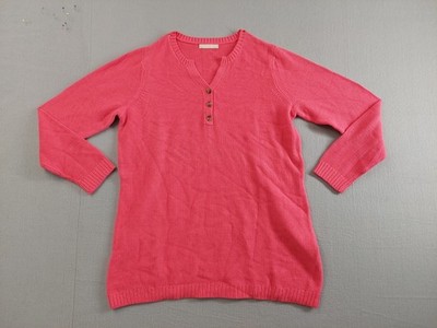 Woman Within Women Sweater M Pink V Neck Long Sleeve Pullover Button Up Warm Fit