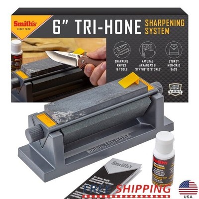 Tri-Hone 3-Sided Stone Sharpening System Knife Sharpener W/ Angle Guide Oil New