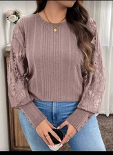 NWOT SHEIN Curve Blush Pink Top with Lace Sleeves, size 1X