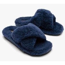 OLUKAI Hila Heu Women's Slipper, Women's Slip-On Shoes, Genuine Shearling Blue 9