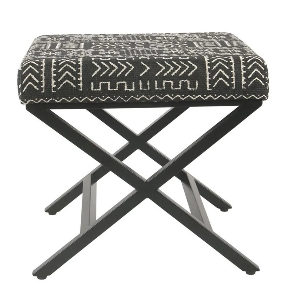 HomePop Modern Metal and Fabric Ottoman with Cushioned Top in Onyx - Image 3 of 4