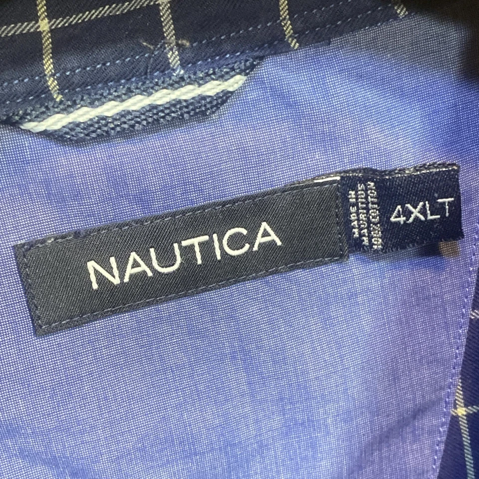 NAUTICA Shirt Men’s 4XLT Button Down 100% Cotton Dark Blue Windowpane Plaid A31 - Image 2 of 4