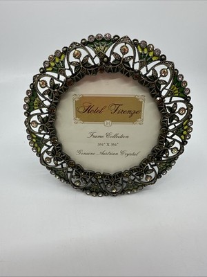 VTG Hotel Firenze Round Ornate Frame With Green Jewels Victorian Picture Frame
