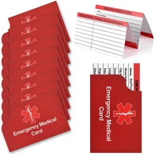 24 Pack Red Emergency Medical ID Wallet - Pocket Size, Medication List, Caretake