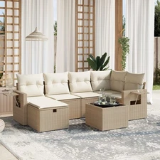 Garden Sofa Set Beige Poly Rattan Large Modular Garden Sofa Set