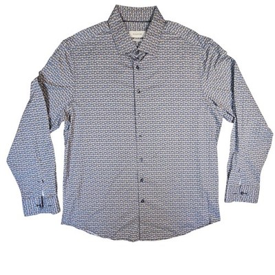 Bugatchi XL Mens 8-Way Stretch Button Down Long Sleeve Shirt Pattern