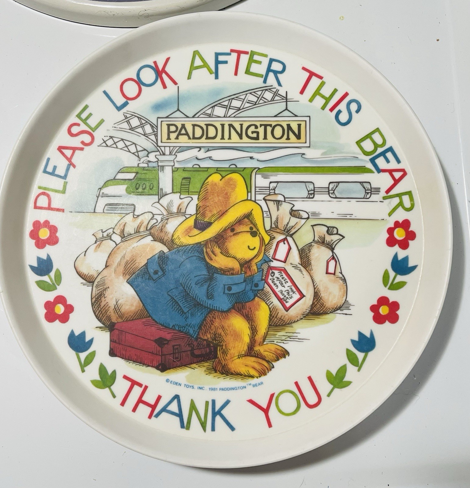 Paddington Bear Vintage Melamine Plate Silite Inc. 1980's Please Look After