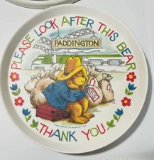 Paddington Bear Vintage Melamine Plate Silite Inc. 1980's Please Look After