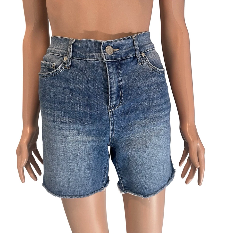 Code Bleu Chelsea Women’s Denim Shorts Size 4 Blue High Rise Frayed Hem Jean - Image 2 of 4