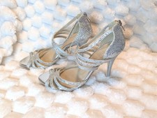ALDO Silver Glitter Metallic Multi Strap Cage Stiletto Heel Sandals Size 7.5