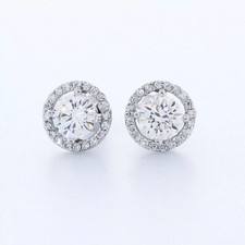 Halo Stud Earrings Solid 14K White Gold 1.26 Carat Round Natural Diamond F VS2