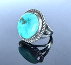 Vintage Southwestern Turquoise Sterling Silver Ring Size 6 Rope Border