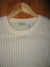 LL Bean Women's sz MEDIUM Cotton Green Birdseye Vintage Fisherman sweater top