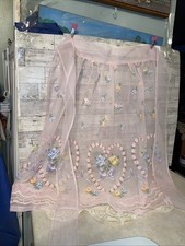 VINTAGE Sheer HOSTESS Half APRON Green PINK White multi Colored Roses.