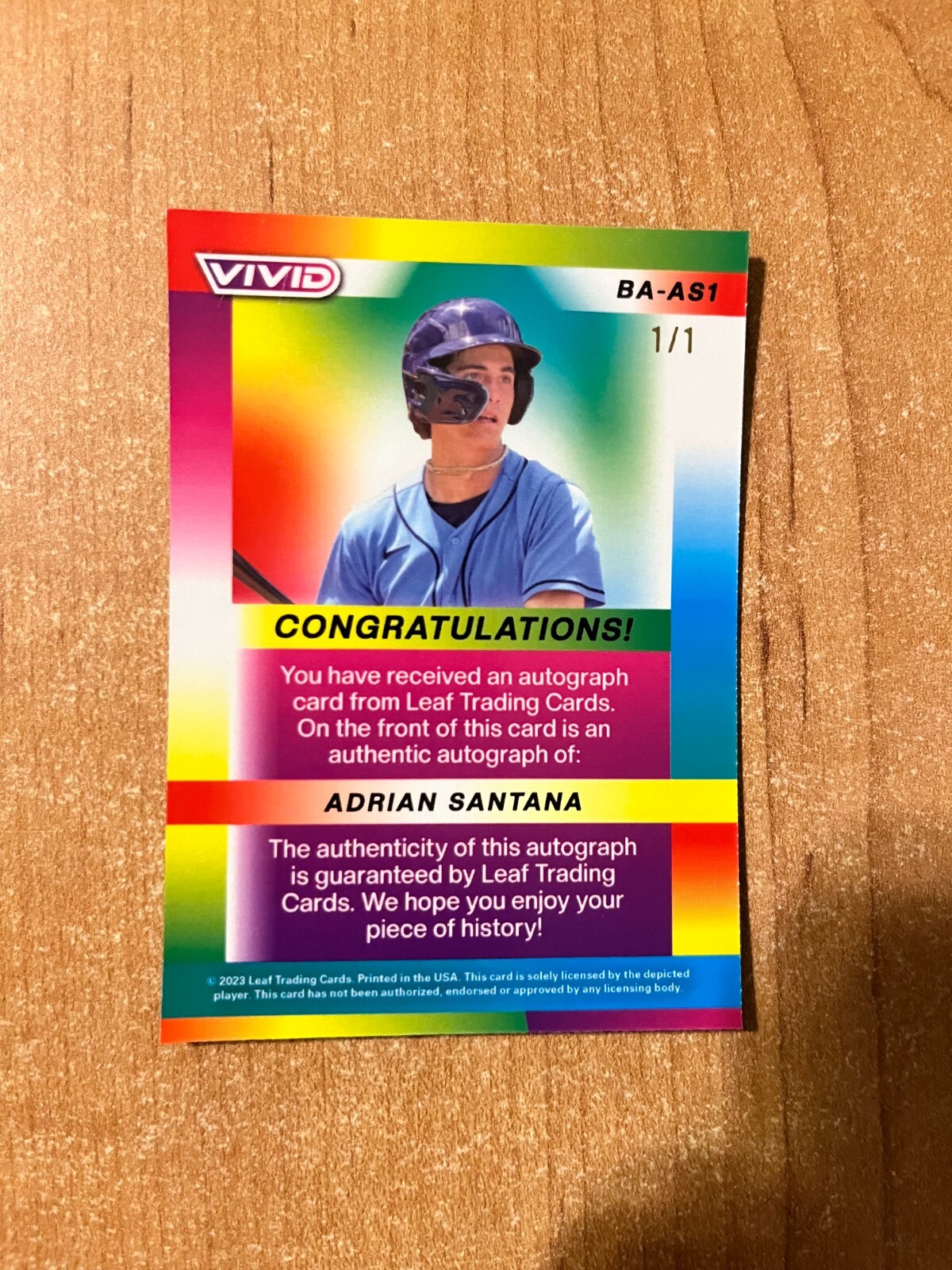 2023 Leaf Vivid - Adrian Santana - Teal Crystal XRC Auto #d 1/1 view 3