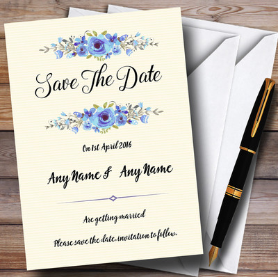 Aquarell Blau Blumen Rustikal Personalisiert Hochzeit Save The Date Karten