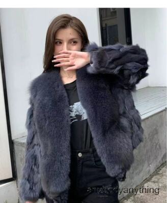 Lapel Collar Fox Fur Coat Women's Short Real Fur Jacket