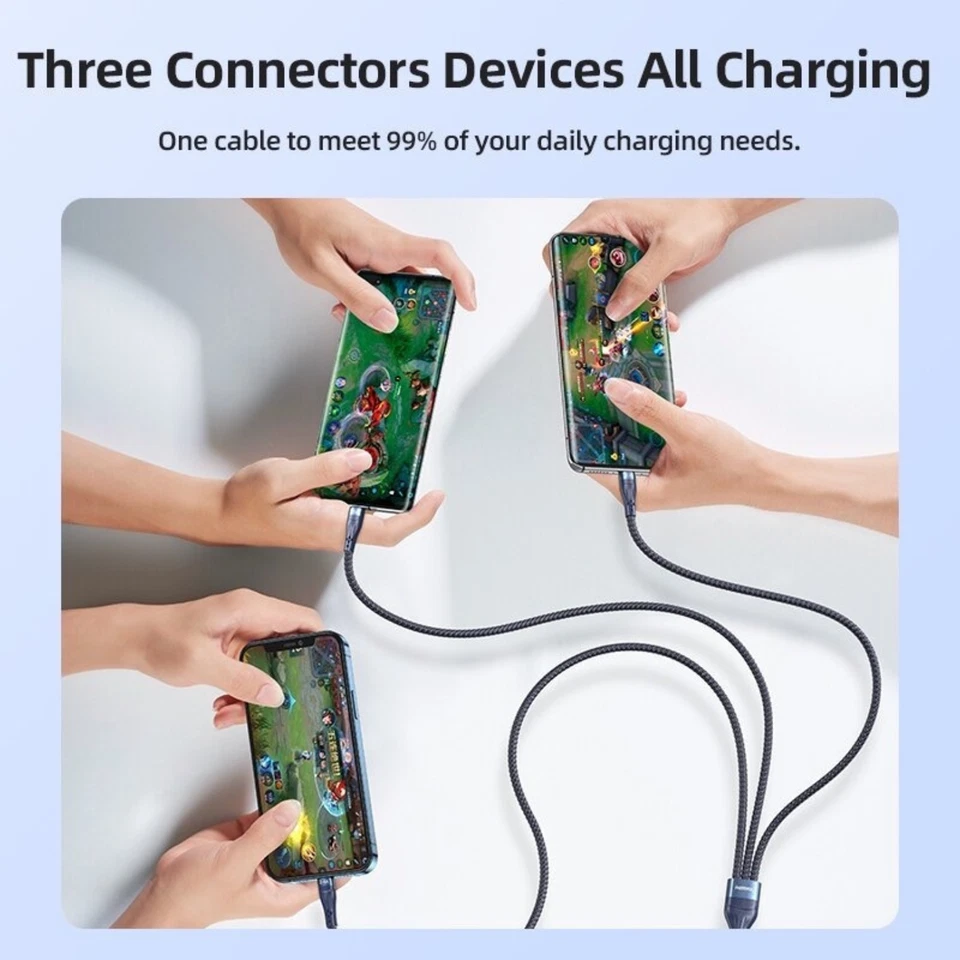 Cable de carga rápida USB 3 en 1 universal multifunción cable cargador de teléfono celular Foto 3 de 4