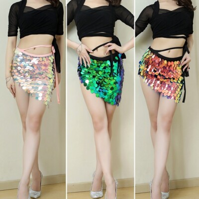 Belly Dance Costume Mermaid Iridescence Sequins Hip Scarf Belt Wrap 4 Colors
