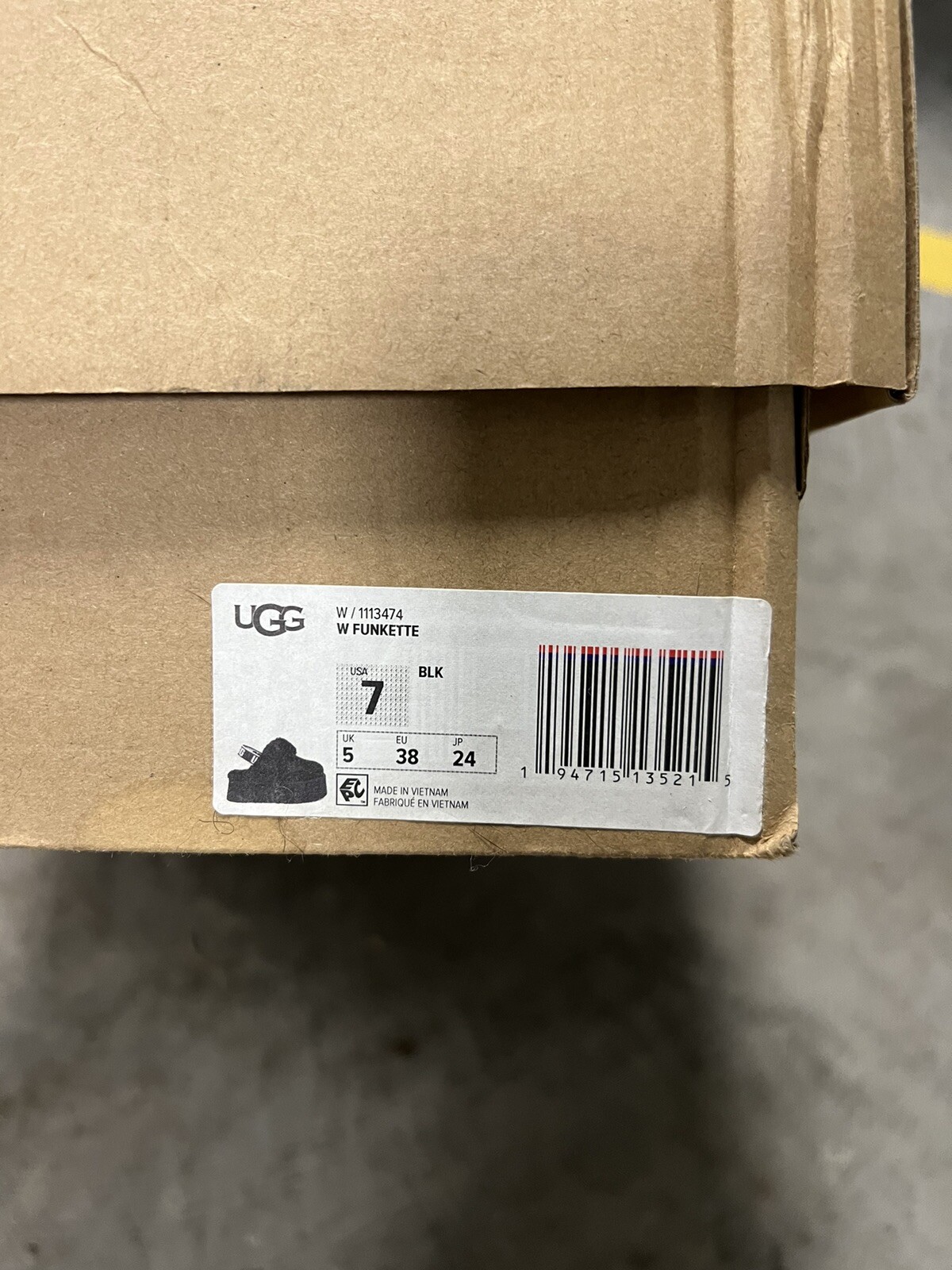 SAOLA SOLO SCATOLA SCARPE UGG FUNKETTE plateau pelle di pecora scamosciata pantofole 1113474 NERO TAGLIA 7