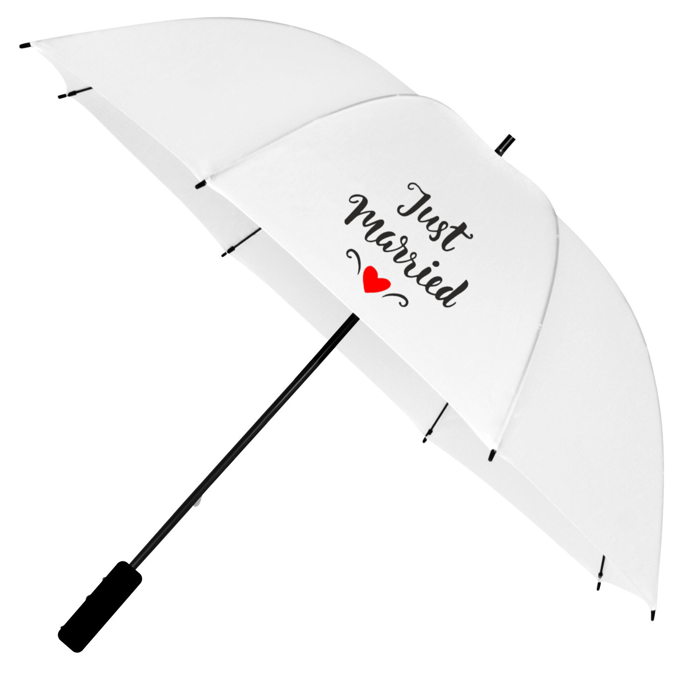 Just Married Wedding Umbrella in White - Large Size Big Enough for Bride & Groom