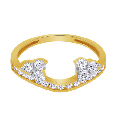 Wedding Enhancer Guard Band Ring Cubic Zirconia 14K Yellow Gold Plated Sterling