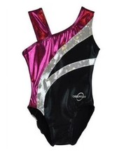 Obersee Girls Gymnastics Dance One Piece Leotard Black Arcs Medium NWT
