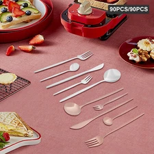 90Pcs Tableware Set for 18 Kitchen Cutlery Utensil Stainless Steel Flatware set