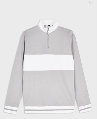 TOPMAN Men's Color Block Half Zip Sweatshirt, Gray/White Large