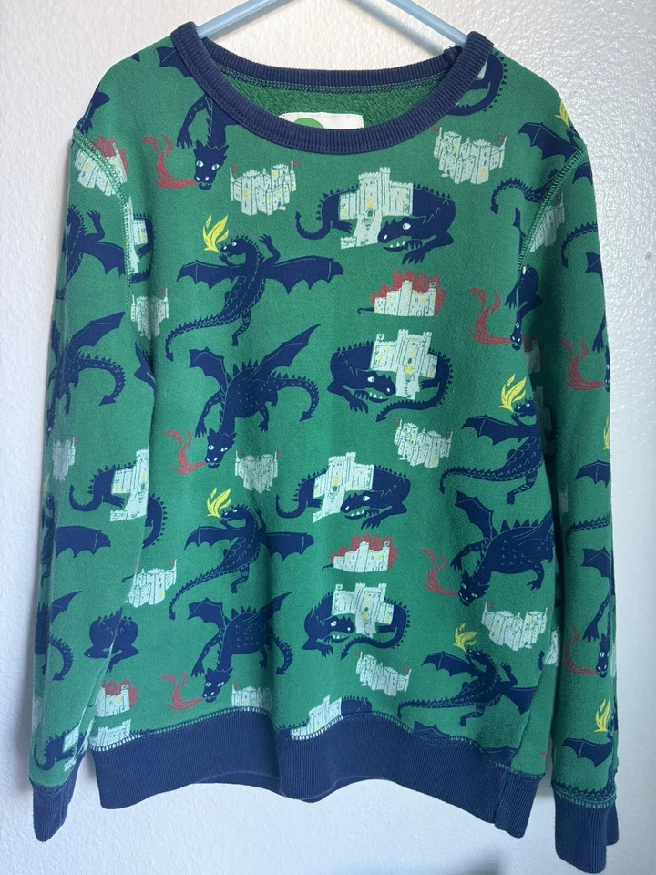 Mini Boden Niños Sudadera 9-10Y Verde Dragón Castillo Estampado Pullover Cuello Redondo Foto 2 de 4
