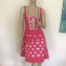 Almenrausch Munich Oktoberfest Pink Floral Embroidered Dirndl Dress 38 US S VTG