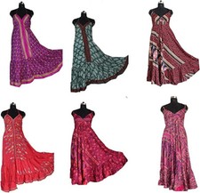 10 pc Women Evening Summer Dress Indian Sari Silk Long Maxi Bohemian Magic Dress