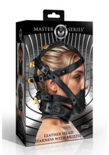 Master Series Genuine Leather Head Harness with Muzzle   Adjustable Locking Gimp