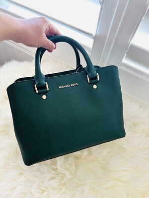 NWT MICHAEL KORS SAVANNAH Medium Satchel Moss Green Saffianno Leather  $348