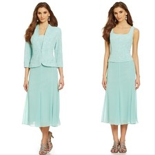 New! ALEX EVENINGS ~Size 14~ Glitter Jacquard 2-Piece Dress and Jacket Set Green