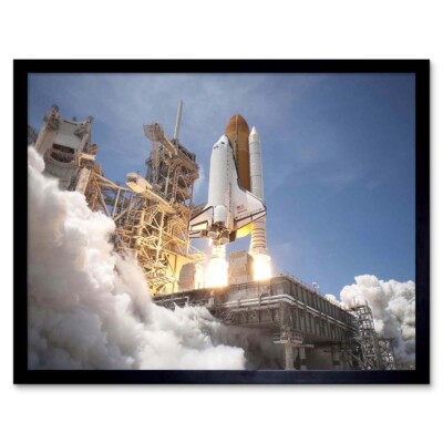 Space Shuttle Atlantis startet Kennedy Center 12 x 16 Zoll gerahmter Kunstdruck