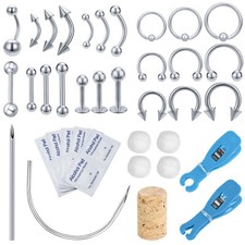 42Pcs Professional Piercing Kit Stainless Steel Ear Nose Belly Lip Jewelry Set