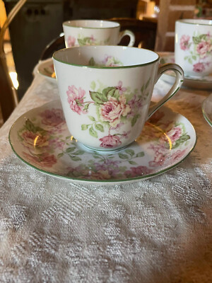 8 BERNARDAUD LIMOGES EUGENIE DE MONTIJO CUPS & SAUCERS MINT RETIRED