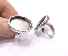 Ring Blank Setting Hammered Base Bezel inlay Backs Cabochon Antiq.Silver G21040