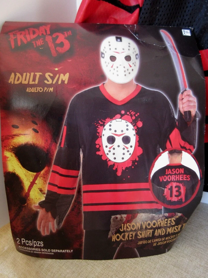 2 件装 Friday the 13th Jason Voorhees 曲棍球球衣面具万圣节服装 S/M 男式 — 第 2/4 张图片