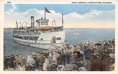 Steamer Boat Landing Crowd Lincoln Park Chicago Illinois 1920c postcard