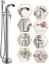 Brushed Nickel Tub Filler Faucet Freestanding Bathtub Mixer Faucet Floor Mounted