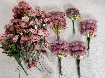 Vintage Small Pink Roses Lot Silk Flowers