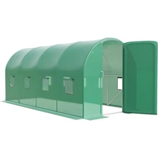15x6.5x6.5 Ft Walk-In Tunnel Greenhouse,Green PE Cover, Swing Door & 8 Vents