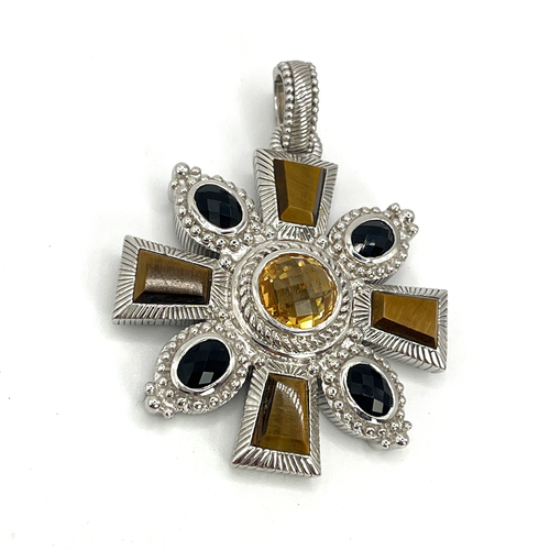 Judith Ripka Pendant Enhancer 2" Facetted Citrine Tiger Eye Onyx Sterling 925 - Picture 2 of 10