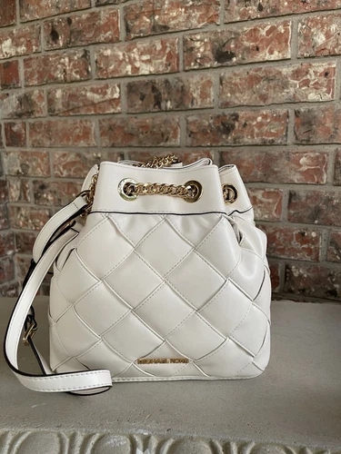 Michael Kors NWT Regina Bucket Bag Backpack Cream MK Gold Chain 35H1GU7B5U