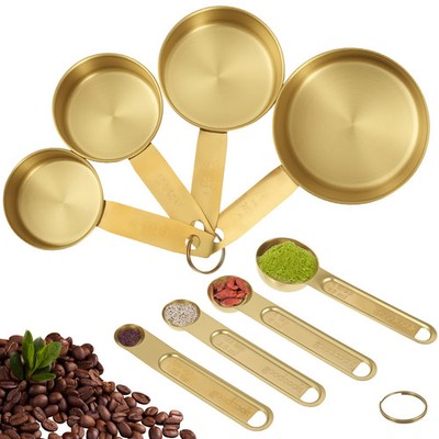 8Pcs Stainless Steel Gold Measuring Cups and Spoons Set Kitchen Gadgets Tablespo